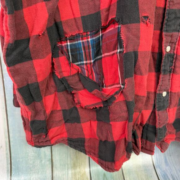 Ralph Lauren Polo Country Plaid Pearl Snap Shirt THRASHED Red Vintage XXL Retro - Picture 8 of 10